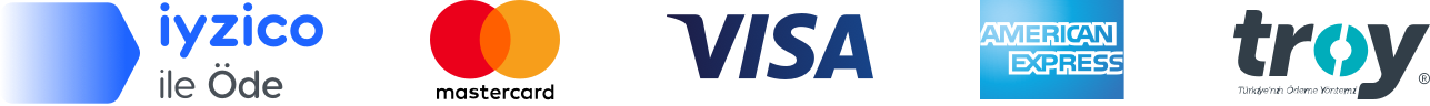 iyzico, Mastercard, Visa, American Express ve Troy logoları